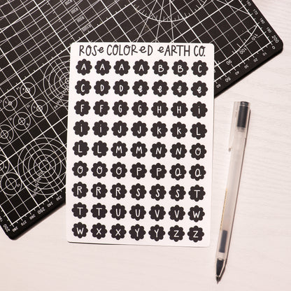 Black Daisy Alphabet Sticker Sheet