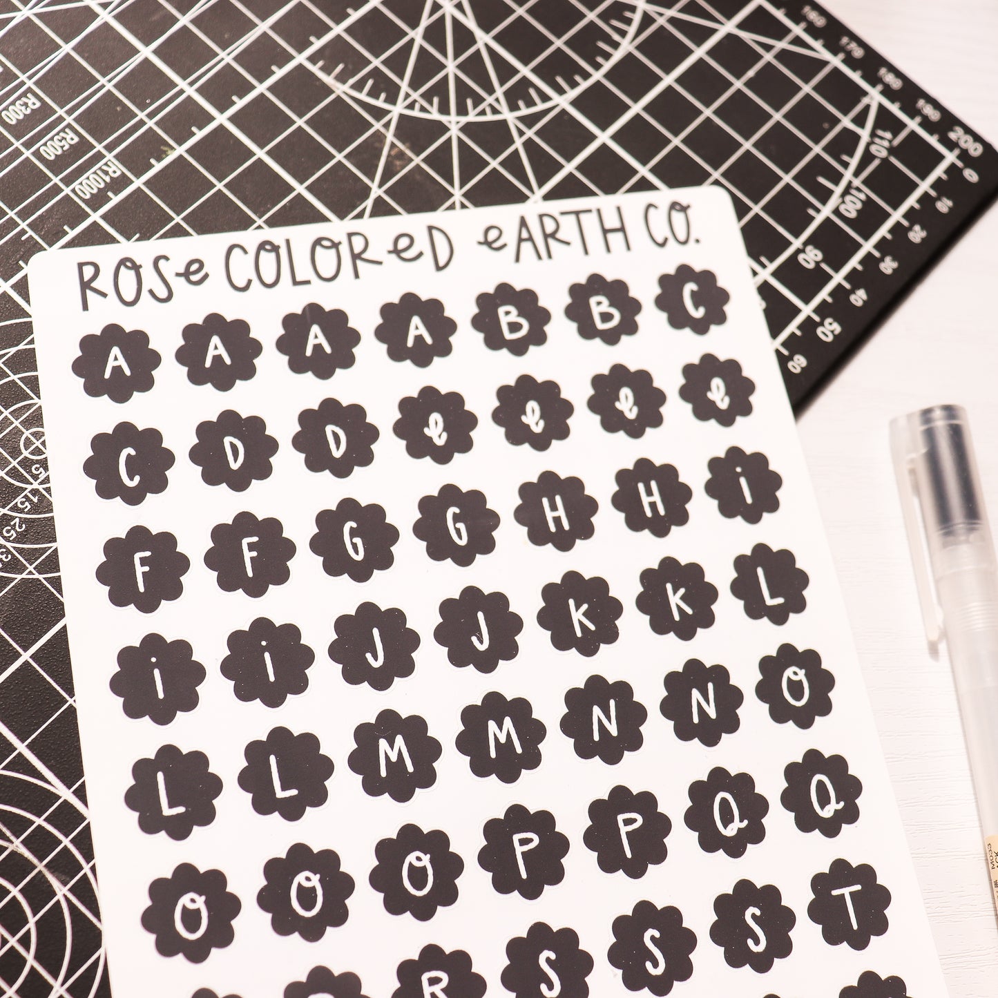 Black Daisy Alphabet Sticker Sheet